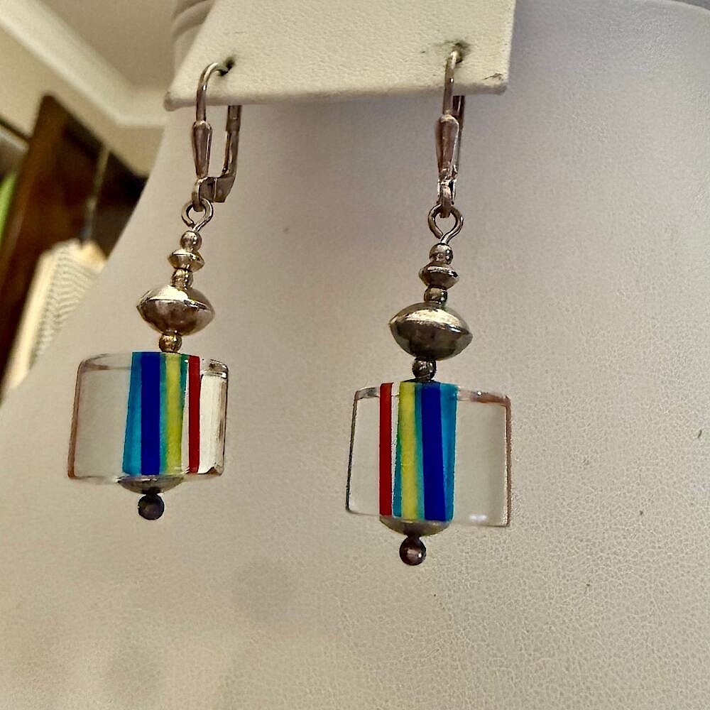 Artisan Colorful Cubed Glass Beaded Drop Earrings - Picture 5 of 7